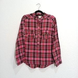 Sundance 100% Cotton Plaid Soft Flannel Button down Double Pocket Top